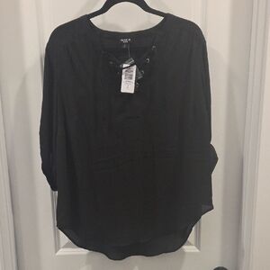 Torrid Black Lace-Up Peasant Tunic Top Size 0